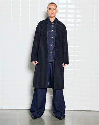 Vista WBL Wool Frakke - Navy Pinstripe